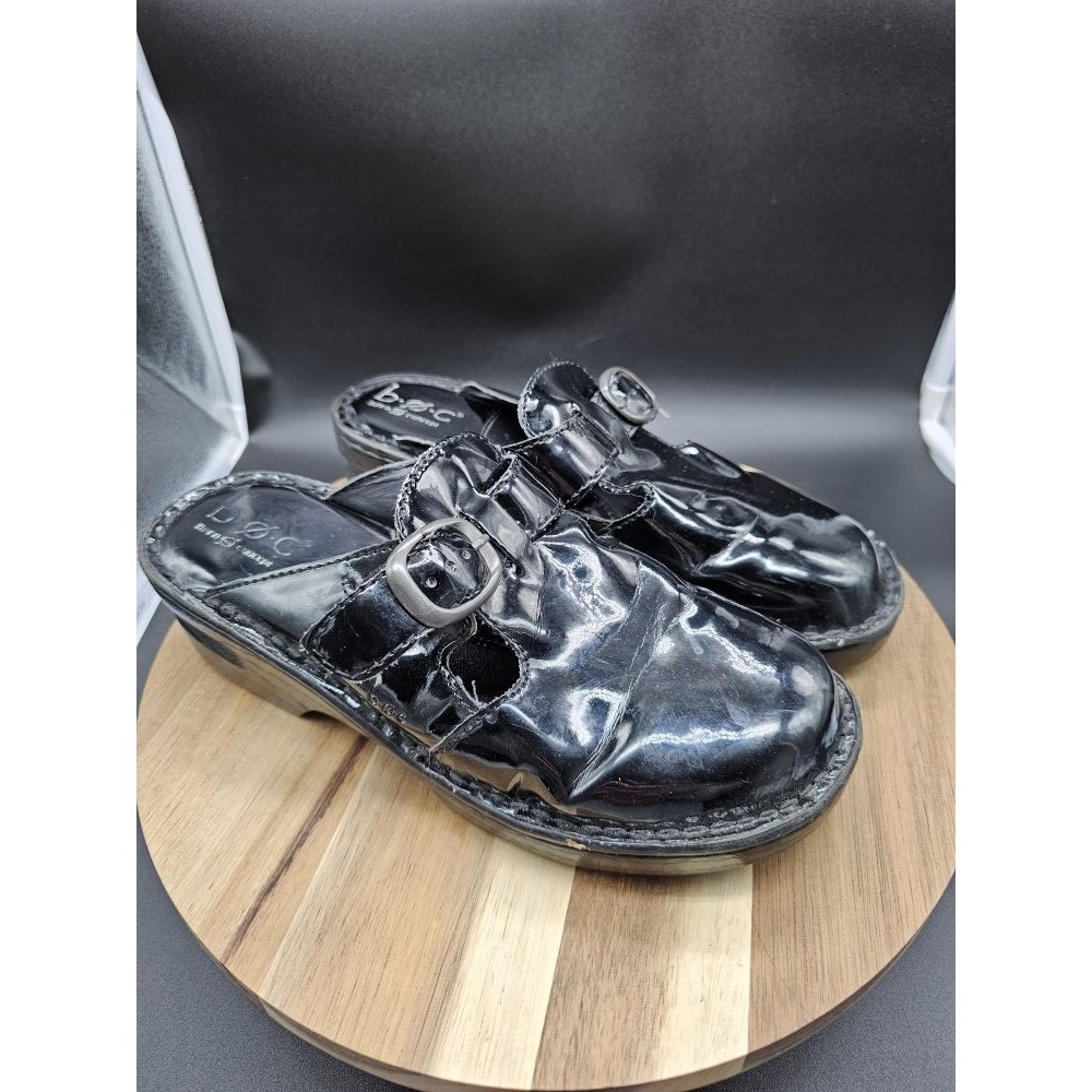 B.O.C. Slip On Black Patent Leather‎ Clogs Mules Womens Size 9